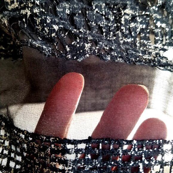 Rebecca Taylor Shiny LBD Dress Size 8 Semi Sheer Black Mesh Short Sleeves - Picture 5 of 14